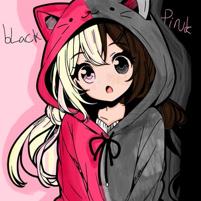 a cute anime girl with a cat hoodie.