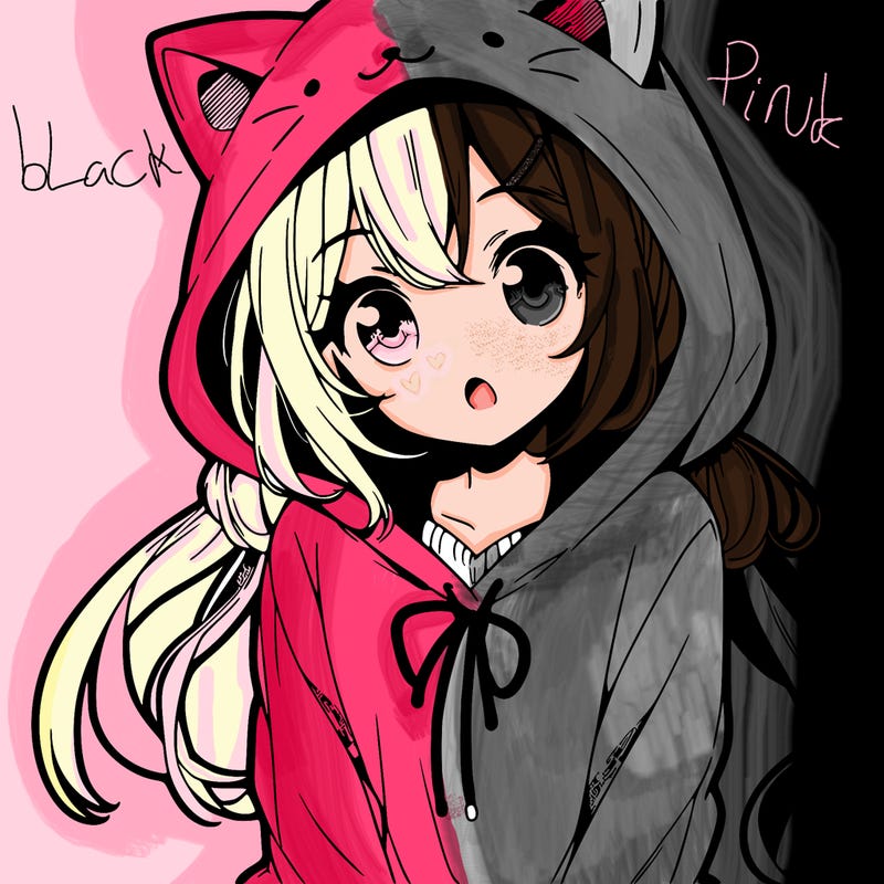 a cute anime girl with a cat hoodie.