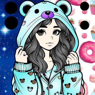 realistic girl in a animal pjs hoodie