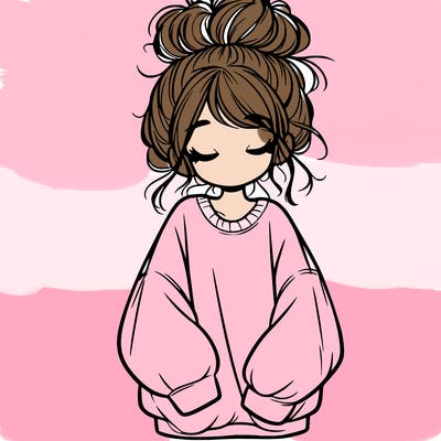girl with baggy sweatshirt and messy bun