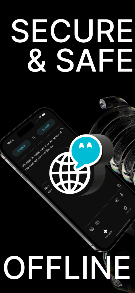 Offline Translator: Phrasify - Aplicación de traductor seguro y confiable sin conexión que muestra una traducción comercial confidencial en un teléfono móvil