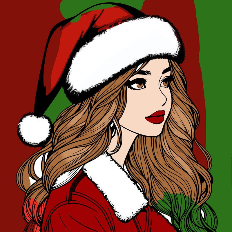 realistic girl in santa hat