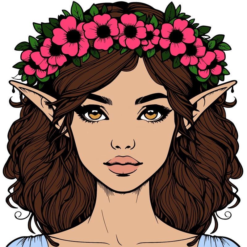 realistic female elf with flower crown