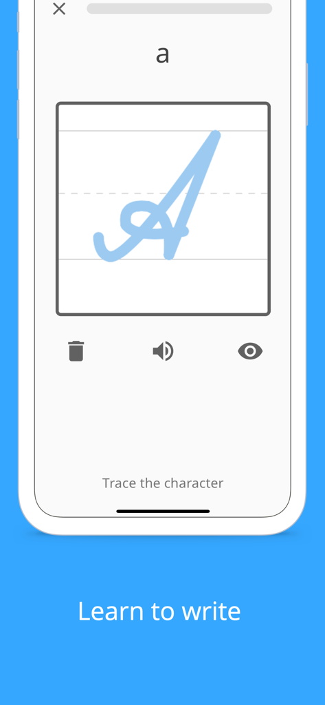 A mobile interface for practicing Russian Cyrillic handwriting by tracing a letter on the screen