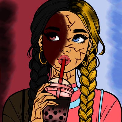realistic girl with braided hair drinking boba
