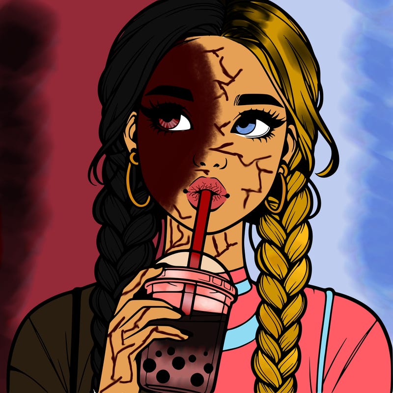 realistic girl with braided hair drinking boba