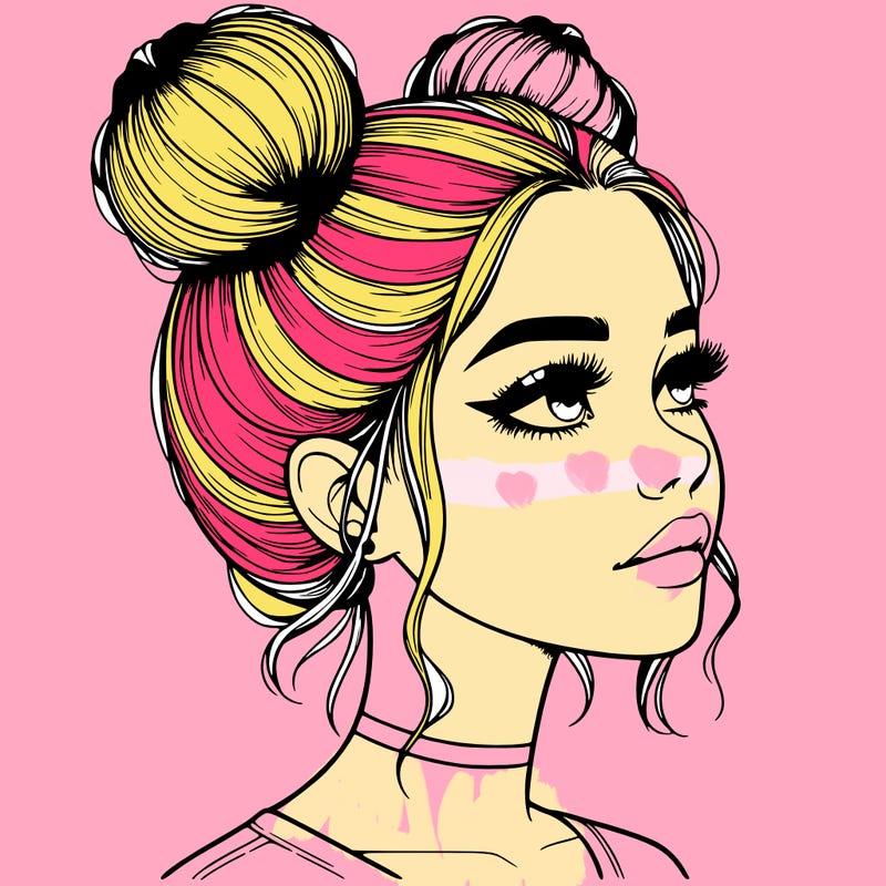 realistic girl with buns on the top of her head