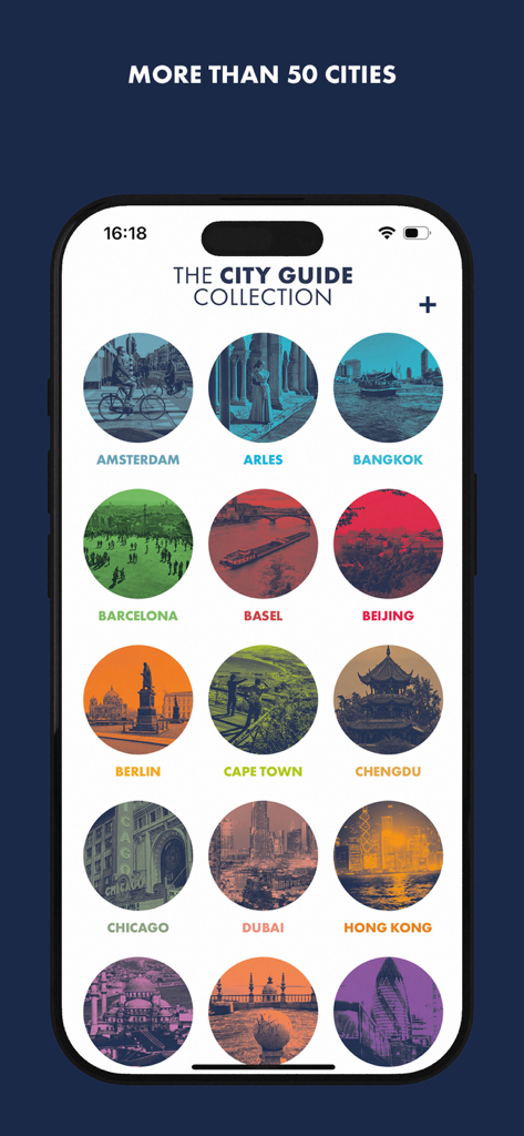 Louis Vuitton City Guide app showing a collection of world cities with stylized circular icons