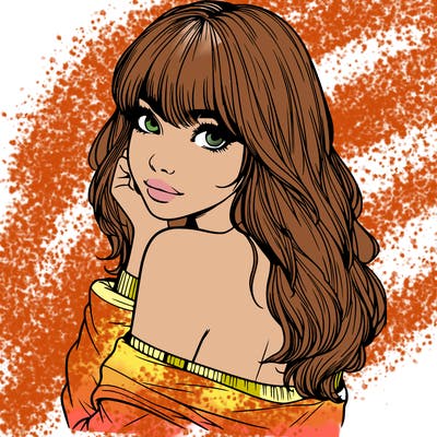realistic girl with bangs looking over her shoulder