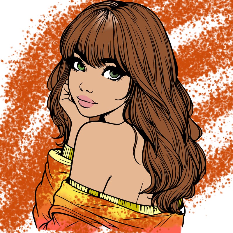 realistic girl with bangs looking over her shoulder