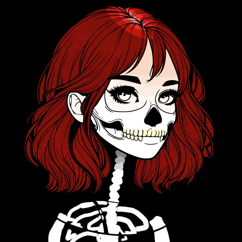 realistic girl with skull