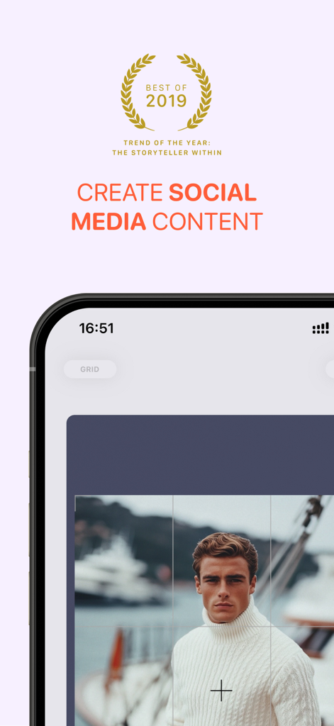 Vostok — Story Maker - Vostok Story Maker app showing a professional social media content template and Apple Best of 2019 award logo.