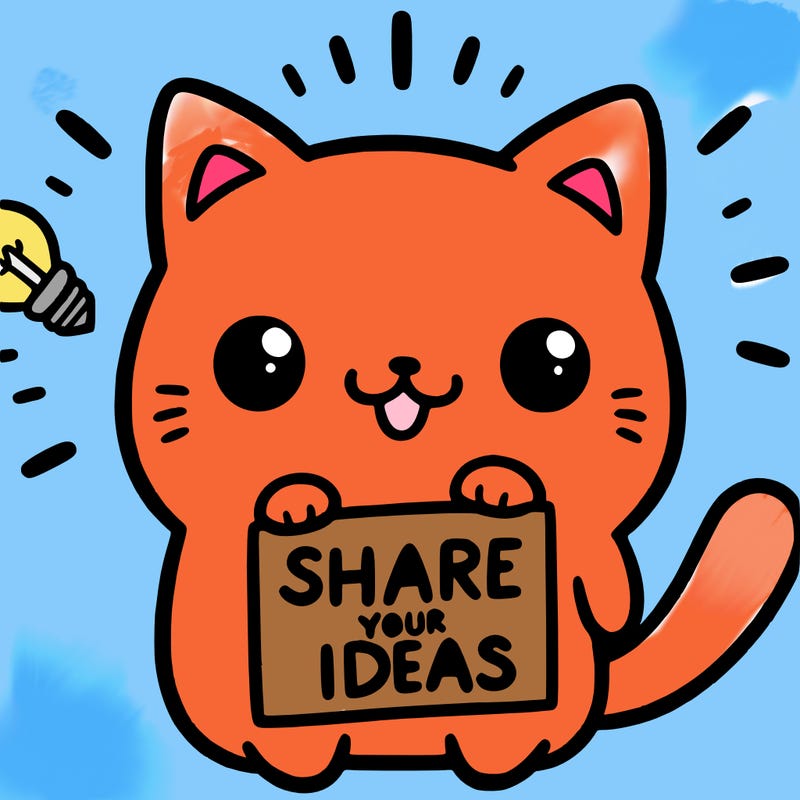 a cute cat saying share your ideas