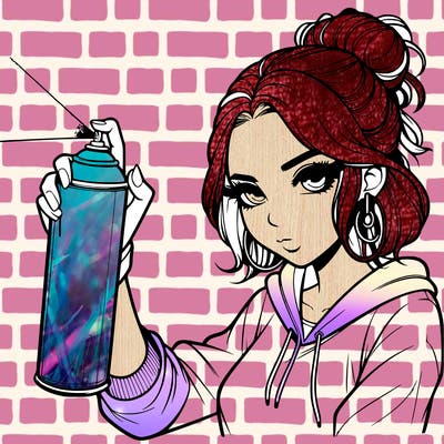 a realistic girl spray painting