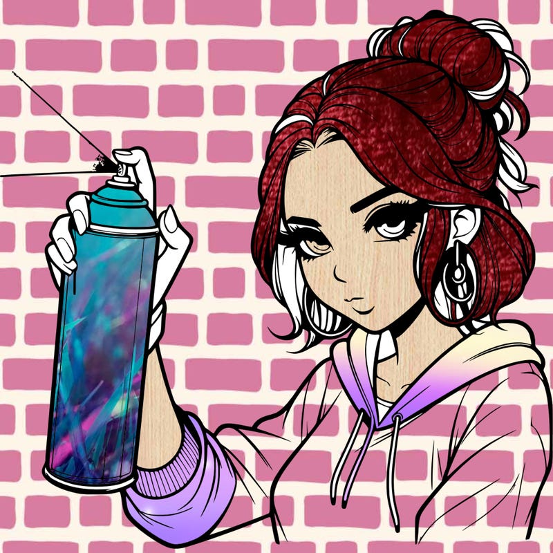 a realistic girl spray painting