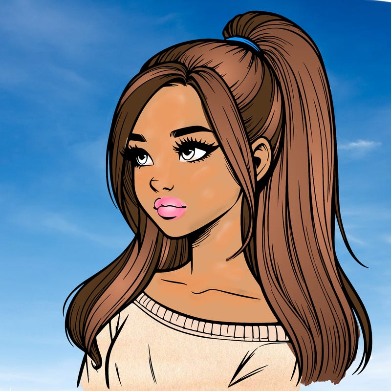 realistic girl with a high ponytail