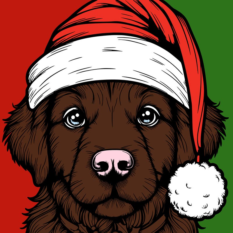 realistic dog with a christmas hat