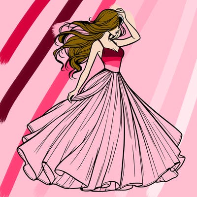 realistic woman with dress flowing in the wind