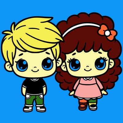 little boy with short hair little girl with curly hair