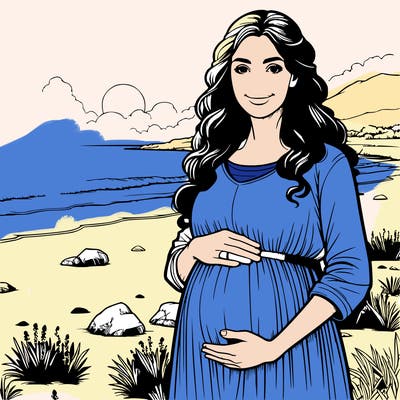 realistic pregnant woman on a beach