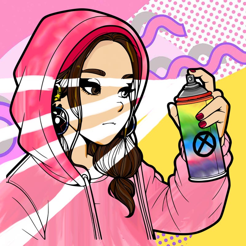 a realistic girl, spray painting