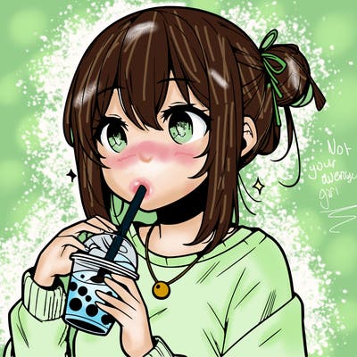manga character drinking boba