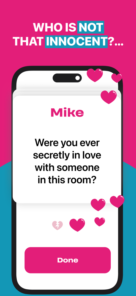 Smartphone screen showing a truth or dare challenge asking if a player has a secret crush in the room