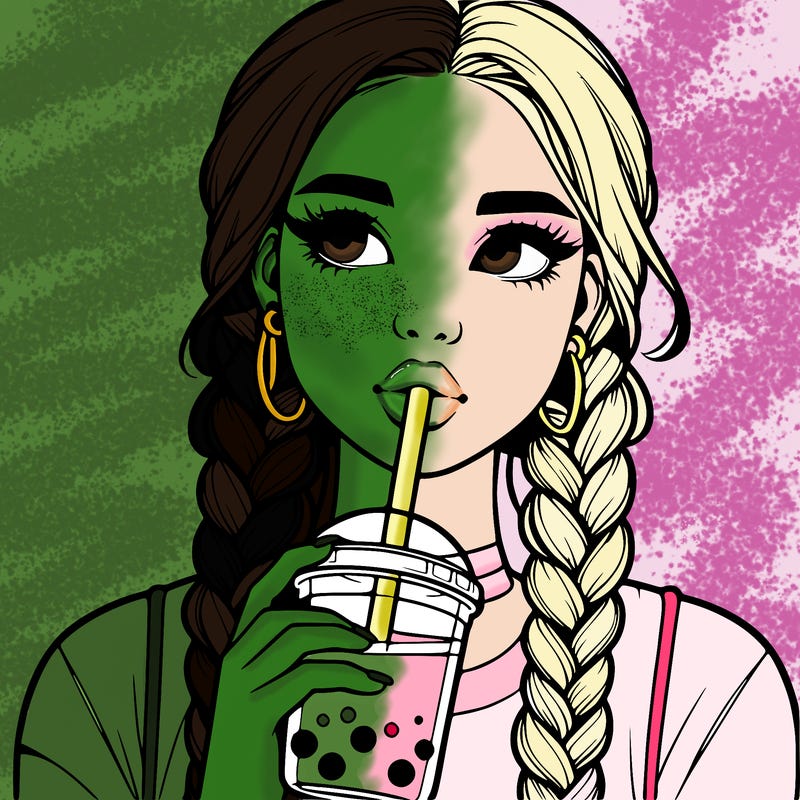 realistic girl with braided hair drinking boba