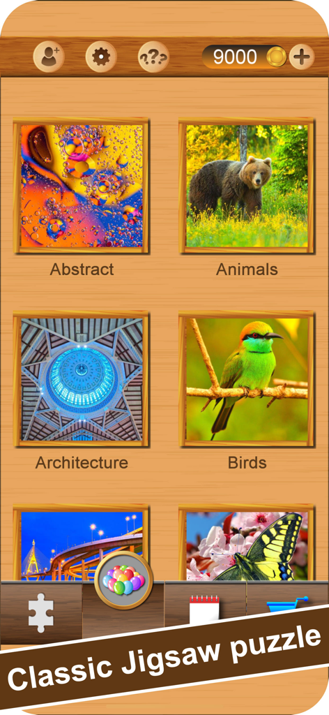 Amazing Jigsaw - Brain Puzzles - Amazing Jigsaw app category selection screen with animal and architecture puzzles