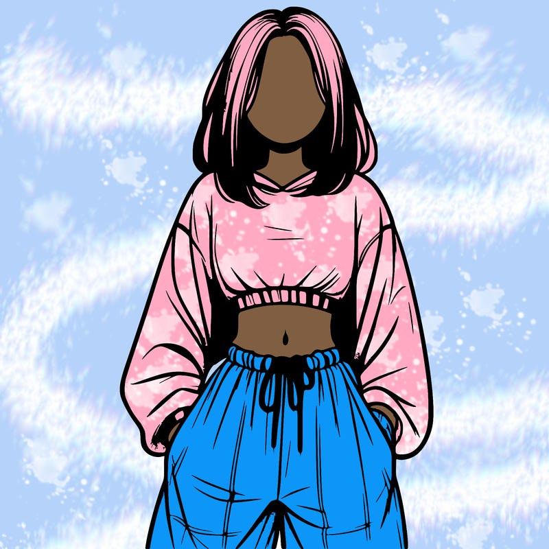realistic girl faceless with baggy pants and a crop top