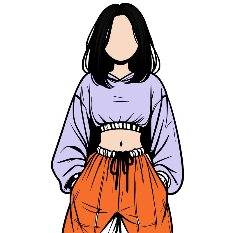 realistic girl faceless with baggy pants and a crop top