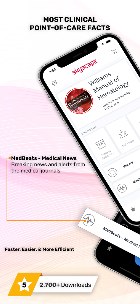 Williams Manual of Hematology - Williams Manual of Hematology mobile app showing clinical point of care facts and MedBeats medical news feature