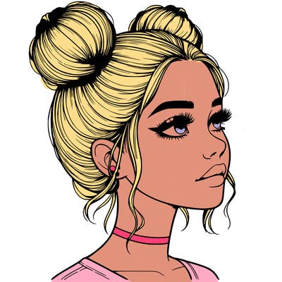 realistic girl with buns on the top of her head