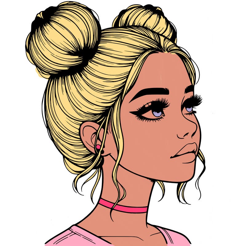realistic girl with buns on the top of her head