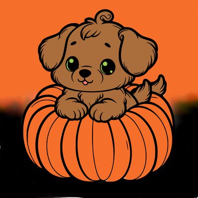cute little puppy in a pumpkin