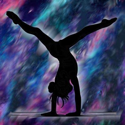 realistic gymnastic hand stand girl in four splits