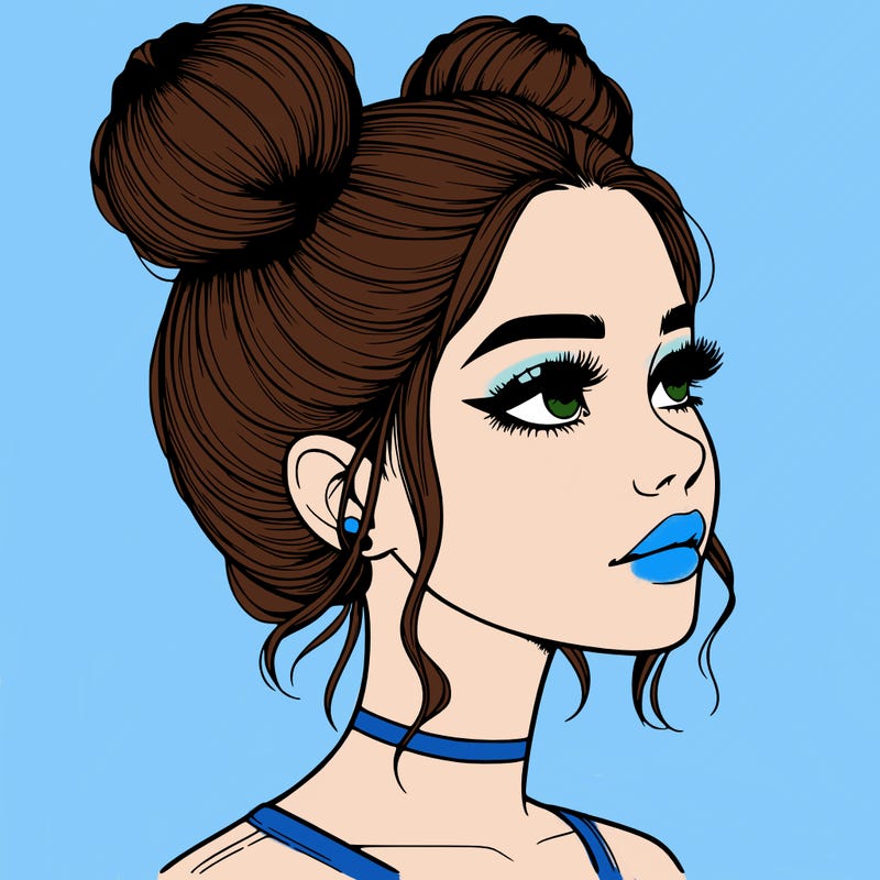 realistic girl with buns on the top of her head