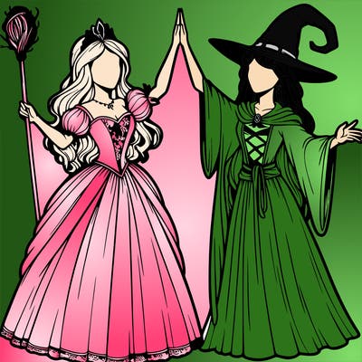 detailed realistic split of a princess and a witch