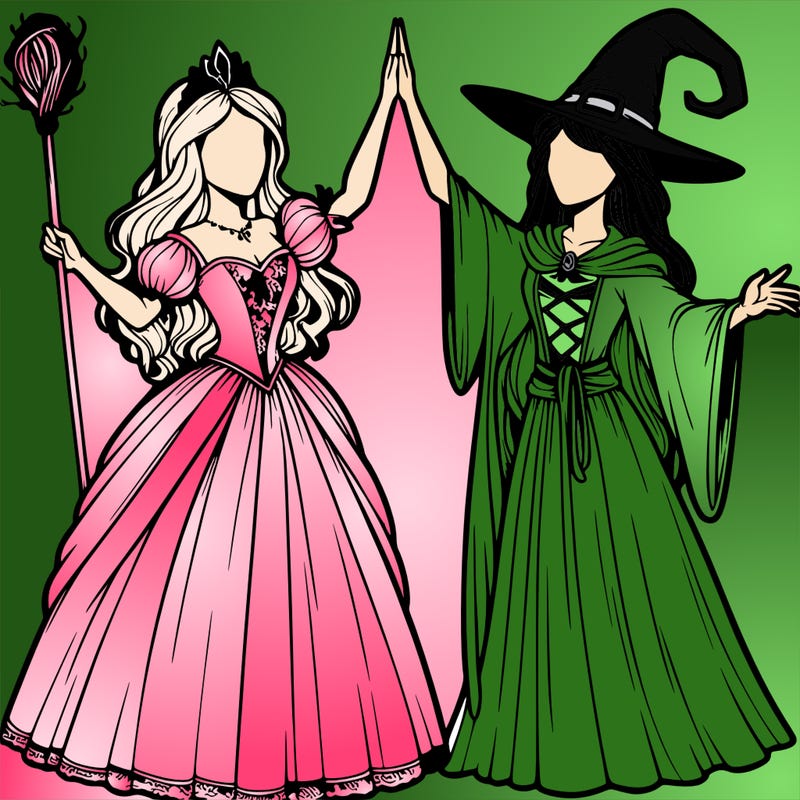detailed realistic split of a princess and a witch