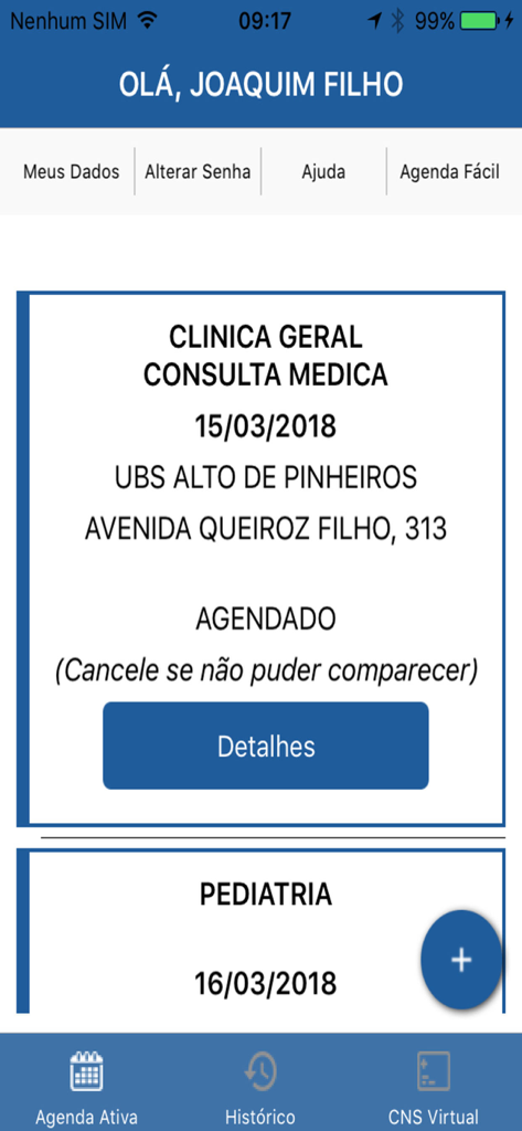 Agenda Fácil - Prefeitura SP - Medical appointment list in Agenda Facil app