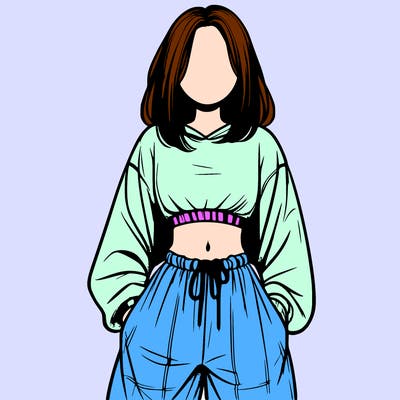 realistic girl faceless with baggy pants and a crop top