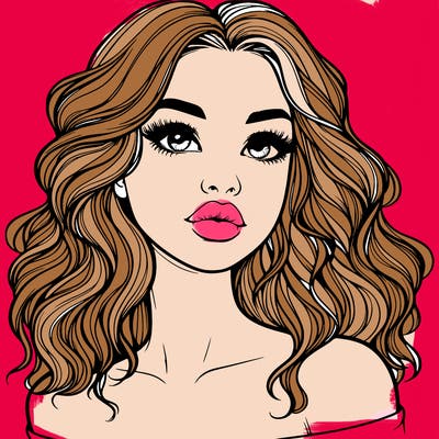 realistic girl with wavy hair and lips