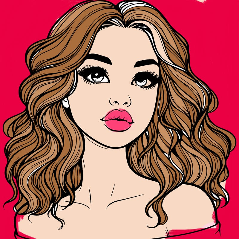 realistic girl with wavy hair and lips