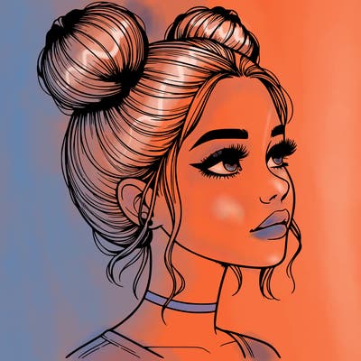 realistic girl with buns on the top of her head