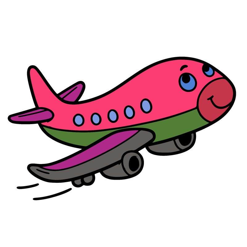 cartoon, airplane, simple line art, easy to color