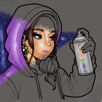 a realistic girl, spray painting