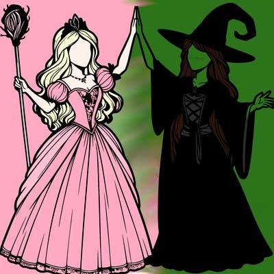 detailed realistic split of a princess and a witch