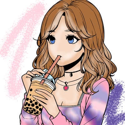 realistic girl drinking boba tea