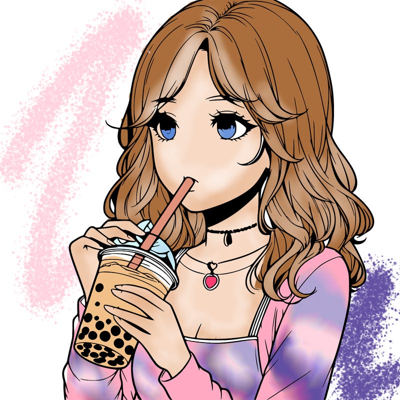 realistic girl drinking boba tea