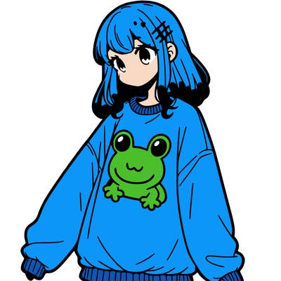 girl wearing frogging sweatshirt